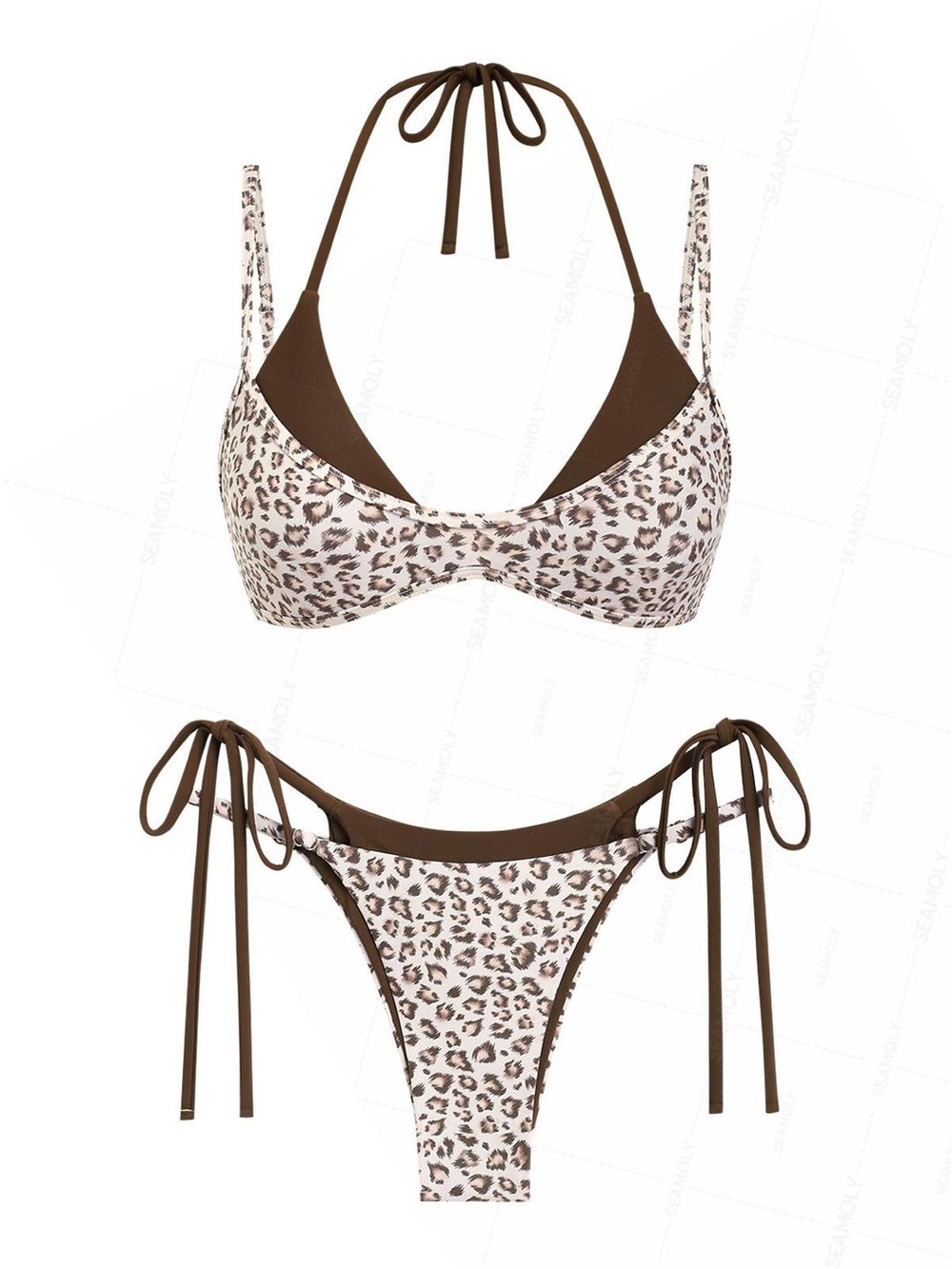 SEAMOLLY LEOPARD PRINT TIE SIDE DOUBLE LAYER BIKINI SET